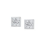 Geometric Round Square CZ Stud Earrings Bezel Set Sterling Silver 5-10 MM - Image 2