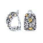 Tri Tone Steampunk Half Hoop Clip-On Earrings Non-Pierced Ears Silver & Gold
