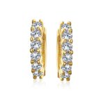 Set of 2 Solitaire CZ Round Hoop Earrings Silver Gold Plated Sterling Silver - Image 2