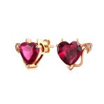 Valentine Red CZ Devil Heart Stud Earrings in Rose Gold Sterling Silver
