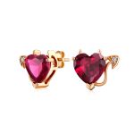 Valentine Red CZ Devil Heart Stud Earrings in Rose Gold Sterling Silver