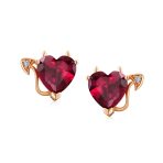 Valentine Red CZ Devil Heart Stud Earrings in Rose Gold Sterling Silver - Image 3