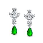 Vintage Art Deco Blue Aquamarine CZ Chandelier Clip-On Earrings Silver Plated - Image 6