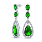 Set of 2 15CT Art Deco Wedding Gemstone Clear & Blue CZ Halo Chandelier Earrings - Image 6