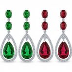 Set of 2 15CT Art Deco Wedding Gemstone Clear & Blue CZ Halo Chandelier Earrings - Image 2