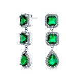 Cocktail Fashion Cubic Zirconia Halo Emerald Green CZ Large Statement Teardrop Chandelier Earrings
