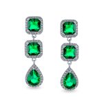 Cocktail Fashion Cubic Zirconia Halo Emerald Green CZ Large Statement Teardrop Chandelier Earrings - Image 2
