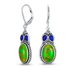 Southwestern Dangle Gemstone Earrings with Green Turquoise in Sterling Silver