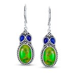 Southwestern Dangle Gemstone Earrings with Green Turquoise in Sterling Silver - Image 2