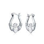 BFF Love Heart Celtic Claddagh Hoop Huggie Earrings Silver