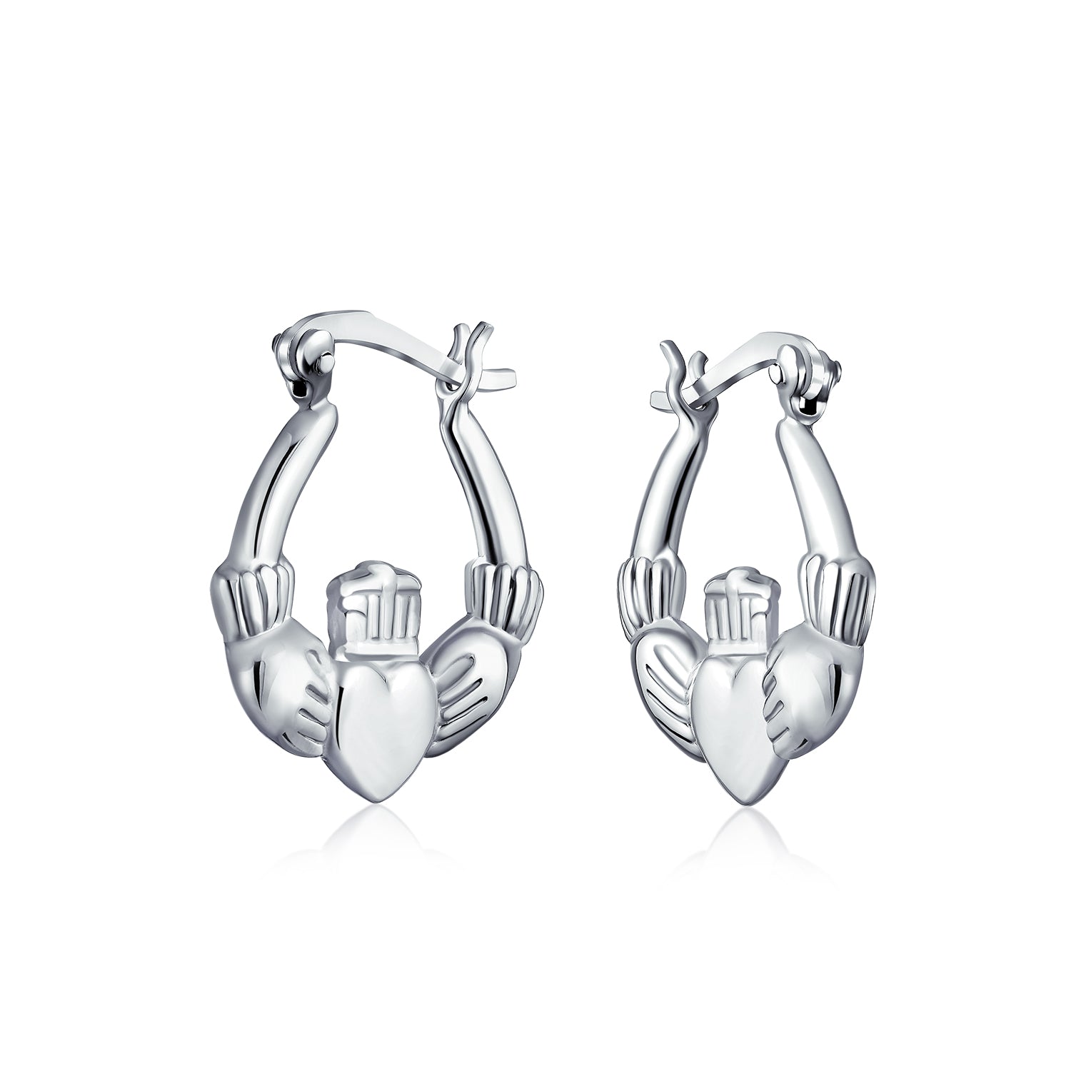 earrings-hoop-celtic-claddagh-silver_sstr-e30912-az_1 BFF Love Heart Celtic Claddagh Hoop Huggie Earrings Silver - Image 1
