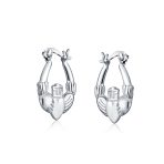 BFF Love Heart Celtic Claddagh Hoop Huggie Earrings Silver - Image 2