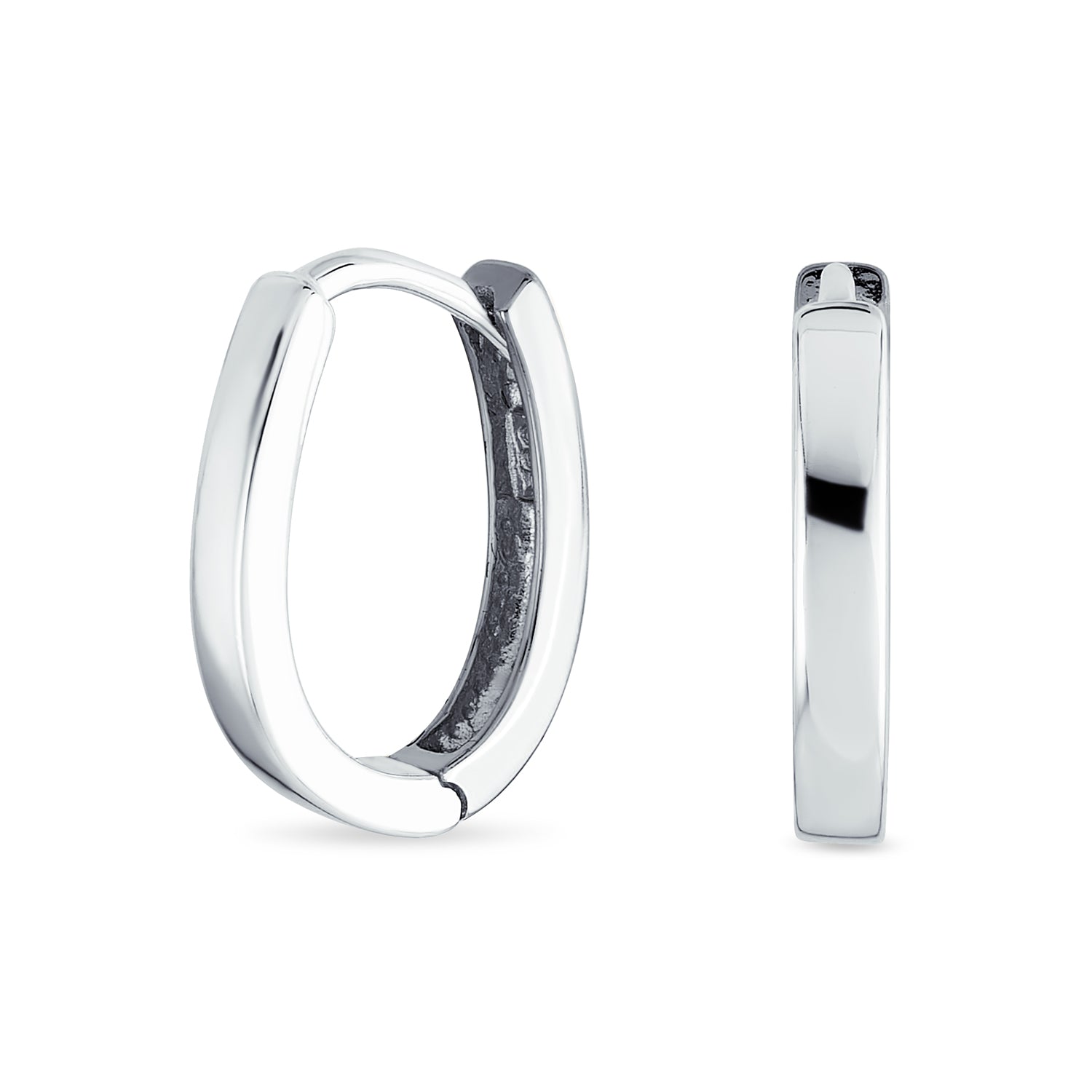 earrings-hoop-silver-huggie-oval_pfs-122-0062_1 Classic Two Tone Geometric Hoop Huggie Earrings in 14K Gold & Sterling Silver - Image 1