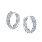 Fancy Wide 3 Row Cubic Zirconia CZ Cocktail Hoop Earrings Black Rose Gold Plated