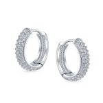 Fancy Wide 3 Row Cubic Zirconia CZ Cocktail Hoop Earrings Black Rose Gold Plated