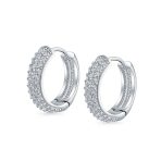 Fancy Wide 3 Row Cubic Zirconia CZ Cocktail Hoop Earrings Black Rose Gold Plated - Image 4