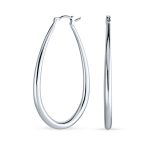 Large Oval Tube Hoop Earrings 2 Inch .925 Sterling Silver Snap Hinged Post