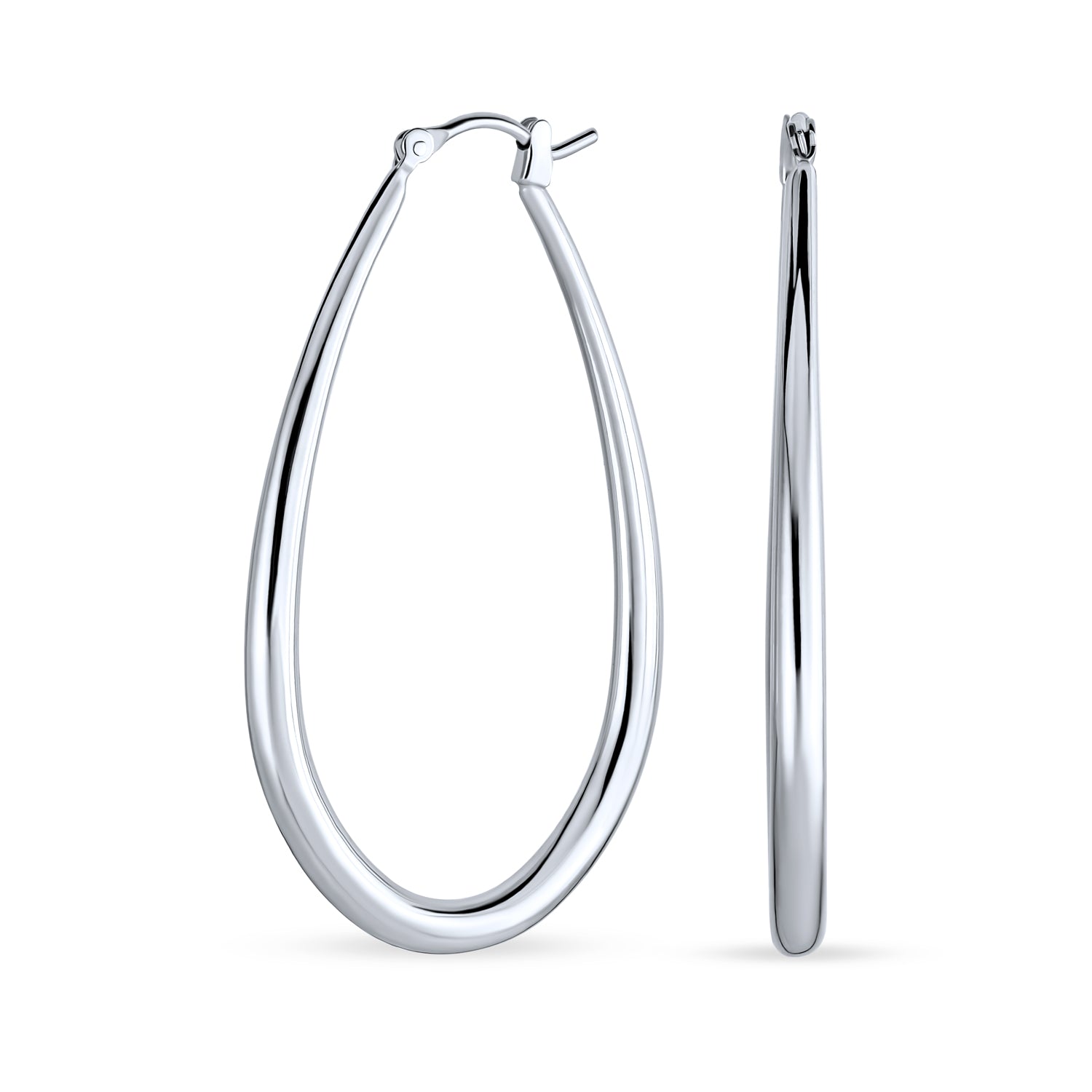earrings-long_silver_oval_hoop_appl-jte2806242-az_1 Large Oval Tube Hoop Earrings 2 Inch .925 Sterling Silver Snap Hinged Post - Image 1
