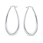 Large Oval Tube Hoop Earrings 2 Inch .925 Sterling Silver Snap Hinged Post - Image 2