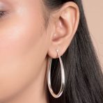 Large Oval Tube Hoop Earrings 2 Inch .925 Sterling Silver Snap Hinged Post - Image 3
