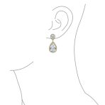 Large Teardrop Pave CZ Halo Statement Dangle Clip On Earrings Gold Plated - Image 9