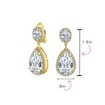 Large Teardrop Pave CZ Halo Statement Dangle Clip On Earrings Gold Plated - Image 11