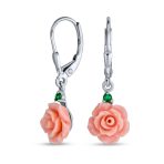 Romantic Craved Floral 3D Red Rose Flower Stud Earrings Sterling Silver Lever back - Image 2