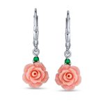 Romantic Craved Floral 3D Red Rose Flower Stud Earrings Sterling Silver Lever back - Image 4