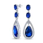 Cocktail Bridal Cubic Zirconia Halo Big Statement Green Teardrop CZ Chandelier Earrings Silver Plated - Image 3