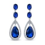 Cocktail Bridal Cubic Zirconia Halo Big Statement Green Teardrop CZ Chandelier Earrings Silver Plated - Image 7