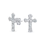 Religious Gift Small Crucifix Cross Stud Earrings .925 Sterling Silver