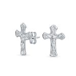 Religious Gift Small Crucifix Cross Stud Earrings .925 Sterling Silver