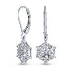 Marquise CZ Snowflake Dangle Chandelier Earrings Silver for Winter Party