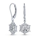 Marquise CZ Snowflake Dangle Chandelier Earrings Silver for Winter Party