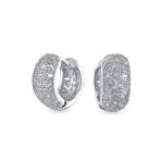 Victorian Style CZ Accent Wide Filigree Flower Huggie Mini Hoop Earrings Gold Plated