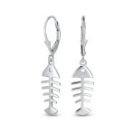 Nautical Fishbone Dangle Earrings Sterling Silver Leverback