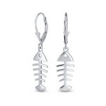 Nautical Fishbone Dangle Earrings Sterling Silver Leverback