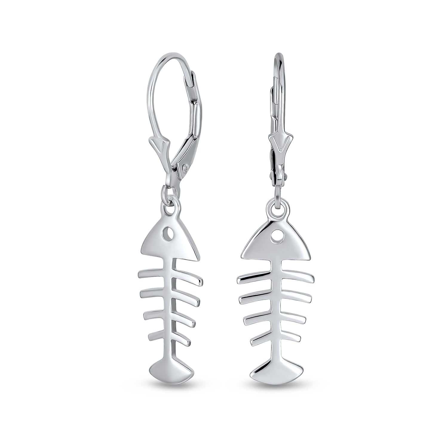 earrings-silver-fish-bone-dangle_pfs-12-5350_1 Nautical Fishbone Dangle Earrings Sterling Silver Leverback - Image 1