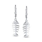 Nautical Fishbone Dangle Earrings Sterling Silver Leverback - Image 3
