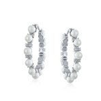 Bridal Statement White Simulated Pearl CZ Hoop Earrings Silver Plated 1.25 Inch - Image 2