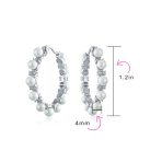 Bridal Statement White Simulated Pearl CZ Hoop Earrings Silver Plated 1.25 Inch - Image 4