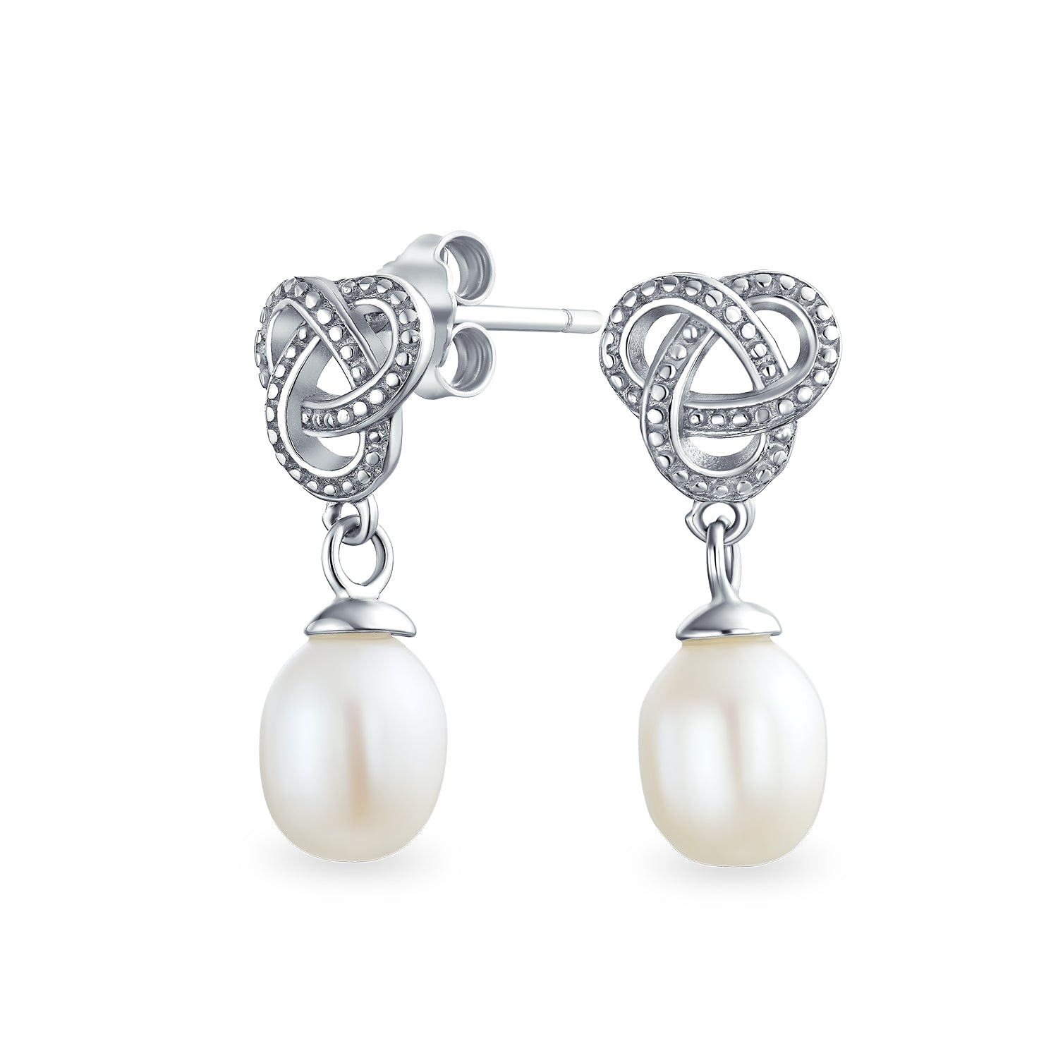 earrings-silver-pearl-teardrop-dangle_pk-q48-yubba1-az_1 Bridal Love Knot Pearl Teardrop Dangle Earrings for Prom in Sterling Silver - Image 1