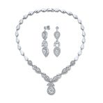 Vintage Marquise Leaf Starburst Necklace Earrings Set Silver