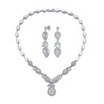 Vintage Marquise Leaf Starburst Necklace Earrings Set Silver