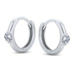 Classic Dainty Round CZ Hoop Earrings in Sterling Silver Small Huggie Style - Image 2