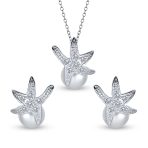 Nautical Simulated Pearl Pendant Necklace Earrings Set