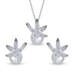 Nautical Simulated Pearl Pendant Necklace Earrings Set