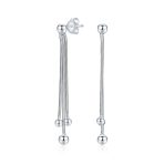 Minimalist Tassel Fringe Linear Chain Ball Dangle Earrings .925 Sterling Silver