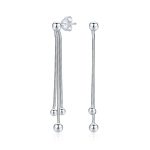 Minimalist Tassel Fringe Linear Chain Ball Dangle Earrings .925 Sterling Silver