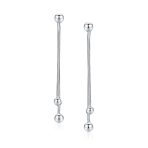 Minimalist Tassel Fringe Linear Chain Ball Dangle Earrings .925 Sterling Silver - Image 2
